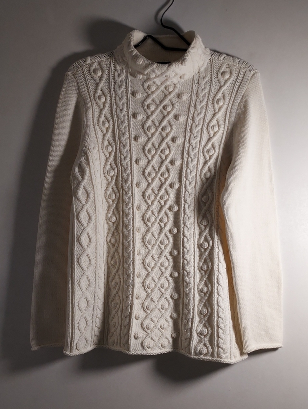Talbots Ivory Cable-Knit Mock Turtleneck Sweater